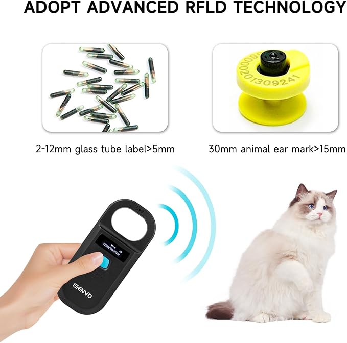 Pet Microchip Scanner, 15 Digit Pet Chip Scanner, Rechargeable(190A) | Support EMID FDX-B (ISO11784/11785) 134.2kHz/125kHz, Portable, Fast Scan, RFID Microchip Scanner for Animal/Pet/Pig/Dog/Cat