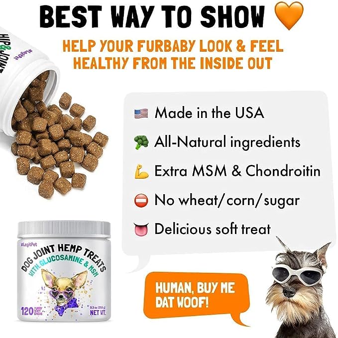 LEGITPET Hemp Hip & Joint Supplement for Dogs 120 Soft Chews and Paw Balm Wax Soother & Moisturizer Cream with Natural Food-Grade Coconut Oil, Organic Shea Butter & Beeswax 2oz Bundle