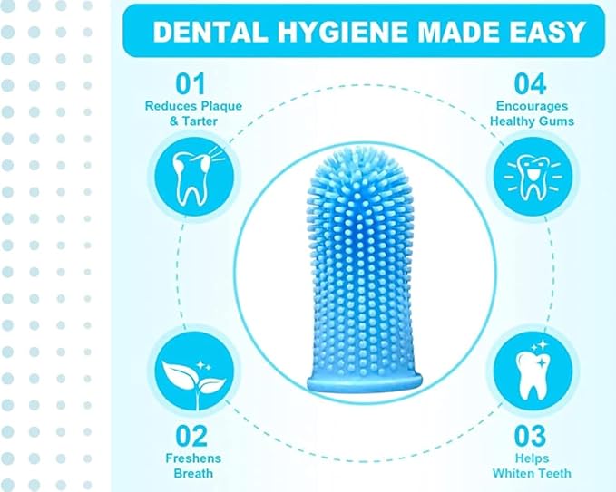 Gomoly Pet Toothbrush, 360 ° Dog Tooth Cleaning Set, Cat Finger Cover Toot-hbrush for Cleaning Tongue Coating and Tooth Care, Pet Silicone Finger Cover Toothbrush Set of 2 with Case (Blue),Large