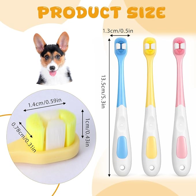 3 PCS Ultra Soft Puppy Toothbrush, Small Dog Toothbrush Mini Brush Head Cat & Pet Toothbrushes, Gentle Cat Tooth Brush Deep Teeth Cleaning, Dog Tooth Brushing Kit for Kitten and Tiny to Medium Pet