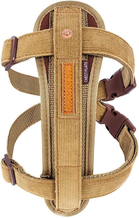 EzyDog Chest Plate No Pull Dog Harness, Escape Proof - Small, Corduroy | Car Restraint Included, Comfort EVA Padding, Adjustable for All Breeds, Quick Release Buckles, Reflective Stitching
