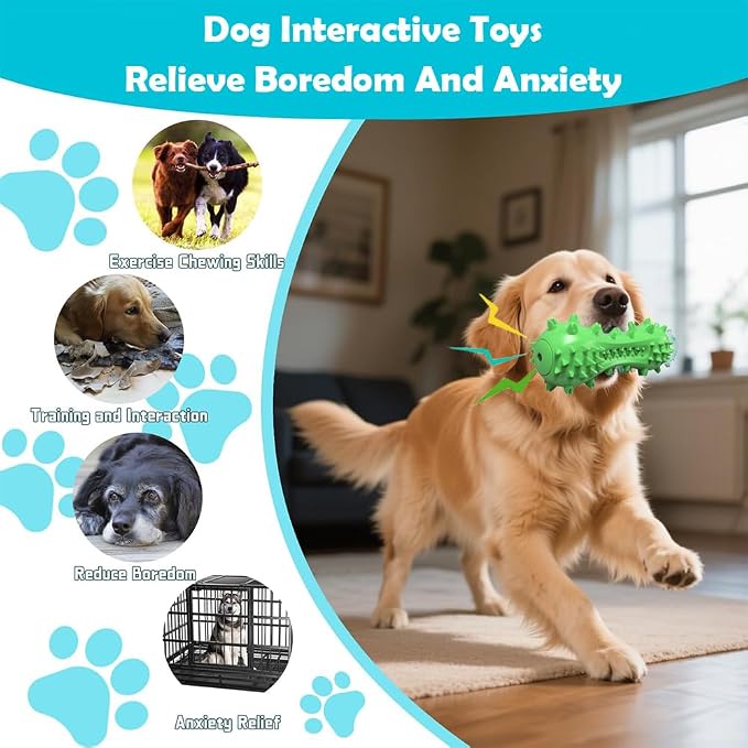 Squeaky Dog Chew Toy, TPR Interactive Toy for Aggressive Chewerss | Tooth Cleaning Toy for Small Medium Large Dogs, Puppy Birthday Gift