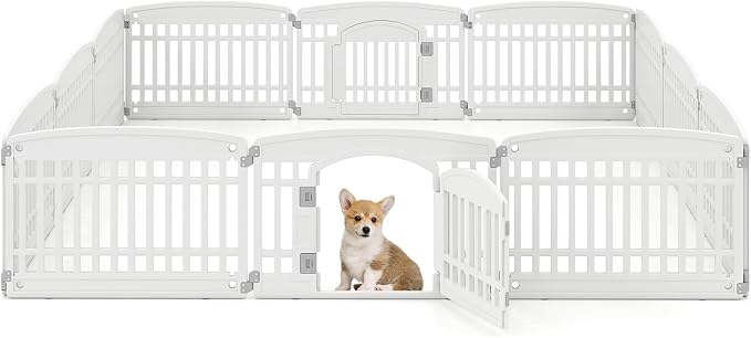 Giantex 12 Panel Dog Playpen, 24'' Tall Plastic Pet Fence with Lockable Door, Indoor Outdoor Puppy Exercise Pen for Small Medium Dogs, Expandable & Configurable into Square or Rectangle