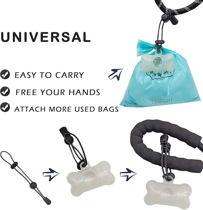 YUCHIYA Dog Poop Pickup Bags Holder Dispenser with Scented Doggy Waste Bags and Carabiner with Safety Lock Plus Hook and Loop Fastener Never Loose on Leash Lead Again (1 Holder 15 Bags, Clear)