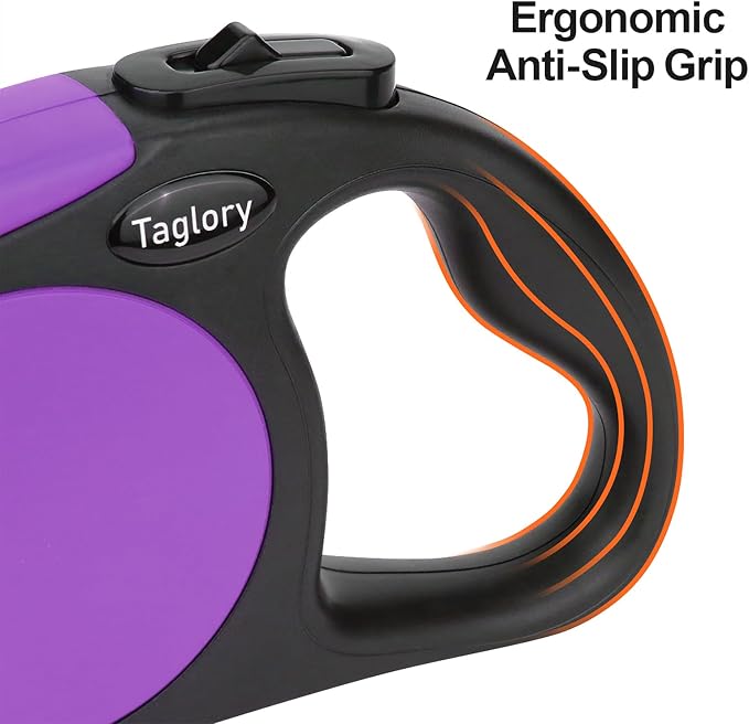 Taglory Retractable Dog Leash, One-Handed Brake, 16ft, Up to 44 lbs, Purple | More Freedom While Staying in Control, Smooth Retraction, Tangle-Free Design, Easy-Grip Handle, Daily Neighborhood Walks