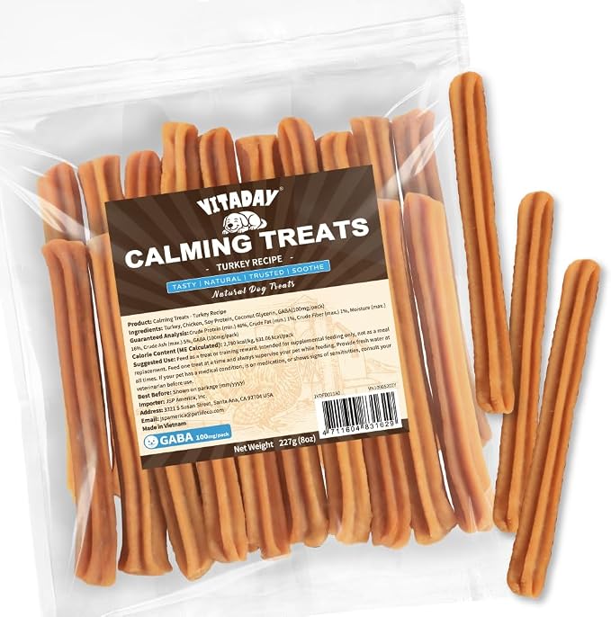 VITADAY Calming Dog Treats, Turkey Recipe with GABA, Stick, 8 oz