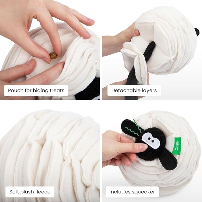 Snuffle Ball, Interactive Plush Enrichment Toy, Treat-Dispensing Puzzle for Dogs, Nosework Sheep Toy, Soft & Washable, Not for Children