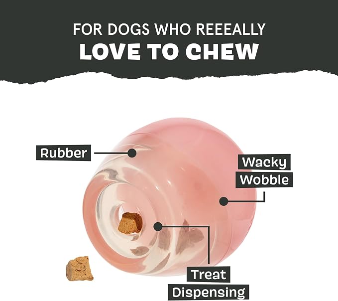 BarkBox Tipsy Rosé Dog Toy - Toy for Large Dogs | for Aggressive Chewers | Durable Treat-Dispensing Rubber | Puppy Teething Toys & Dog Toys to Keep Them Busy