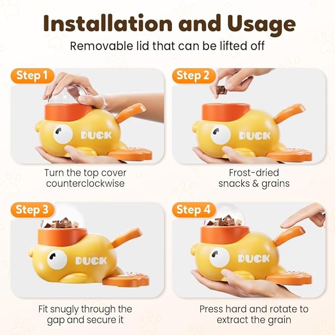 Dog Interactive Treat Dispenser, 2026 New Yellow Duck Cat Treat Dispenser, Interactive Dog Food Dispenser with Button, Dog Slow Feeder Prevents Bloating for Small & Large Cats Dogs (2Pcs)