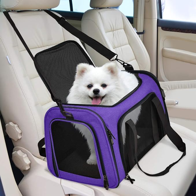 Henkelion Large Cat & Dog Carrier, Up to 25 lbs, Soft Sided Collapsible, Purple