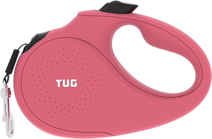 TUG Monochrome 360° Tangle-Free Retractable Dog Leash | 16 ft Strong Nylon Tape (Medium, Pink)