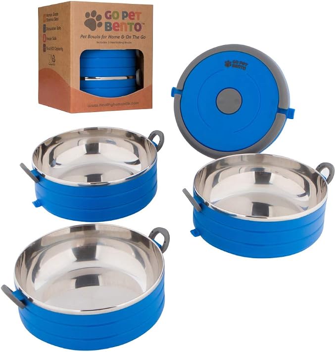 Healthy Human Travel Pet Bento Bowls, 3 Pack, Blue