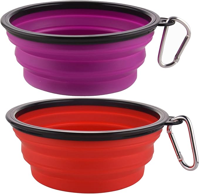 Large Collapsible Dog Bowls, 2 Pack, 34oz, Purple+Red