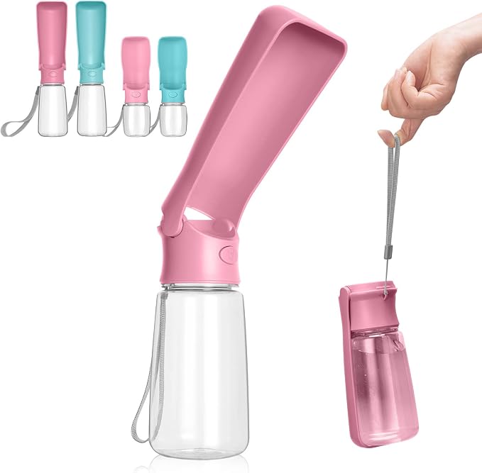 Portable Dog Water Bottle, Foldable, 19oz, Pink