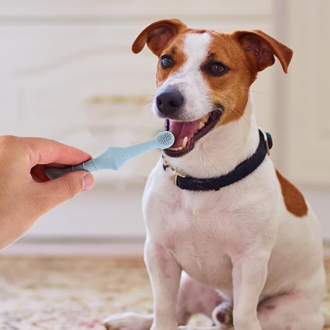 SEWACC 2pcs Silicone Pet Toothbrush Set, Fish-Shaped Finger Toothbrush for Small Dogs and Cats, Soft Puppy Oral Care Brush for at-Home Teeth Cleaning
