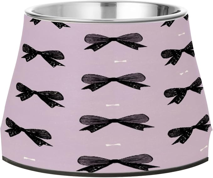 Blueangle Elevated Dog Bowls with Stainless Steel - Non-Slip 2.3 Cup High Capacity Pet Dish for Spinal Health & Black Bows Design（300）
