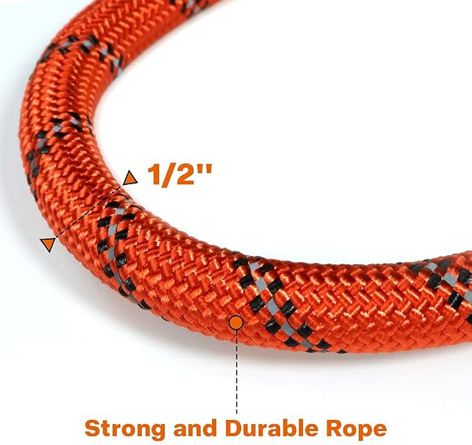 Taglory Rope Dog Leash for Medium Large Dogs, 4 FT Padded Handle, Orange | Climbing Rope for Strong Pullers, Reflective for Night Walks and Training, Comfortable Grip, Anti-tangle Swivel Clip 1/2 inch