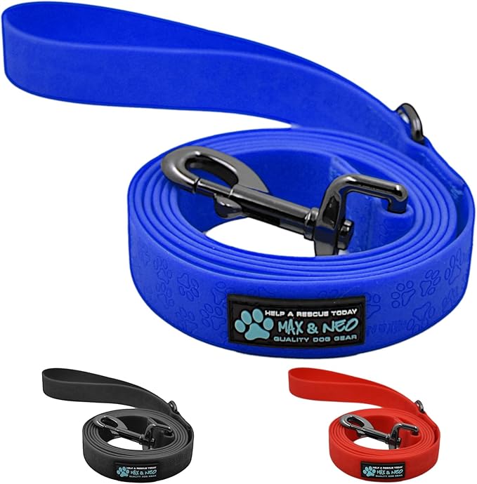 Max and Neo Waterproof Dog Leash - We Donate a Leash to a Dog Rescue for Every Leash Sold (Blue) 6 FT X 1" Wide