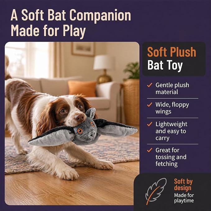 Flying Bat Dog Toy, Flapping Bat Dog Toy with Chirping Sounds, Interactive Rechargeable Flap Bat Toy for Dogs Cats, Hanging & Wand Play, 3PCS