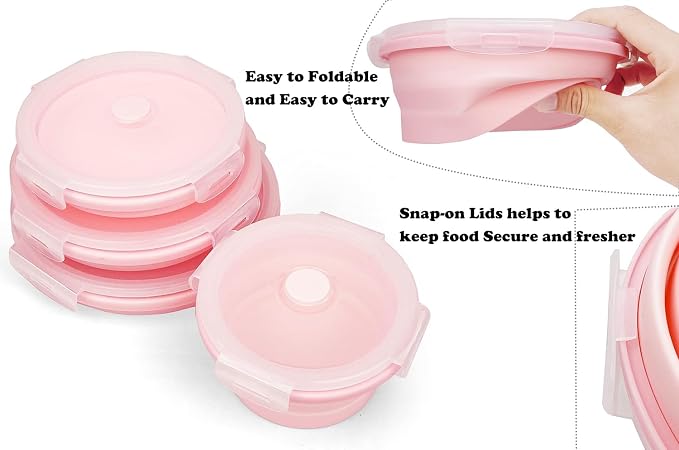 Joyinjojo Collapsible Dog Bowls with Lids, 2 Pack, Pink, 40oz