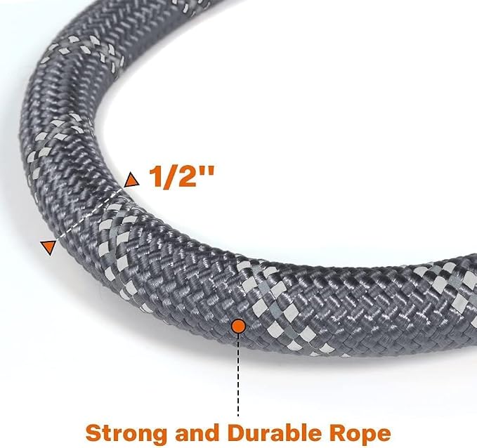 Taglory Rope Dog Leash for Medium Large Dogs, 5 FT Padded Handle, Grey | Climbing Rope for Strong Pullers, Reflective for Night Walks and Training, Comfortable Grip, Anti-tangle Swivel Clip 1/2 inch
