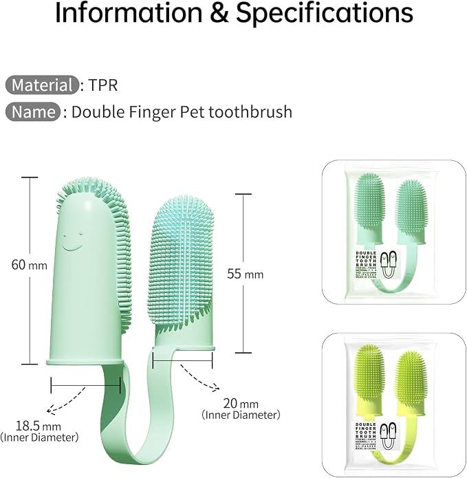 2 Pack Dog Toothbrush, 135ºSurround Bristles for Easy Teeth Cleaning, Double-Finger Toothbrush Dental Care for Puppies, Cats and Medium Pets