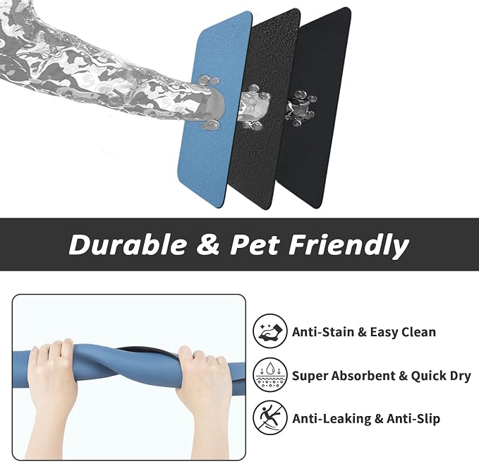 HotLive Dog Food Mat - Absorbent Cat Mat for Food and Water, No Stains Pet Feeding Bowl Mat, Easy to Clean Pet Placemats, Quick Dry Dog Water Dispenser Mat for Messy Drinkers | Blue 16"x 24"