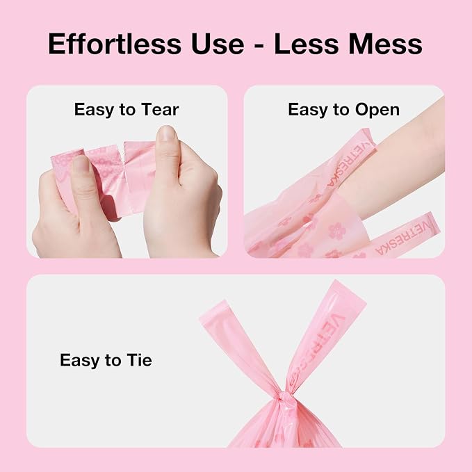 VETRESKA Dog Poop Bags with Handles 450 Count, Floral Scented Waste Bags, Leak-Proof Thick Dog Bags for Poop, Easy-Tie Large Poop Bags, 30 Refill Rolls with 1 Dispenser for Dog Walking Cat Litter