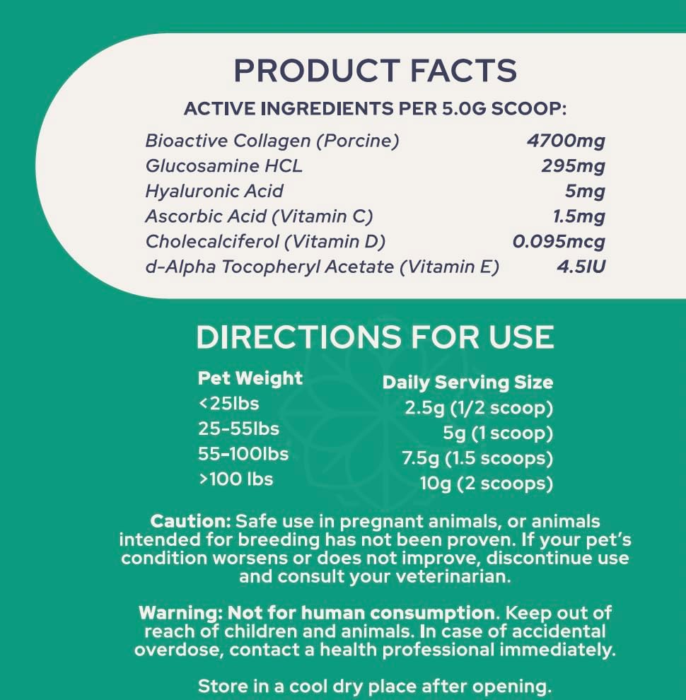 HOLI+ Collagen Supplement for Dogs - Hip and Joint Care Collagen Powder with Glucosamine and Hyaluronic Acid - Easy to Mix Functional Topper