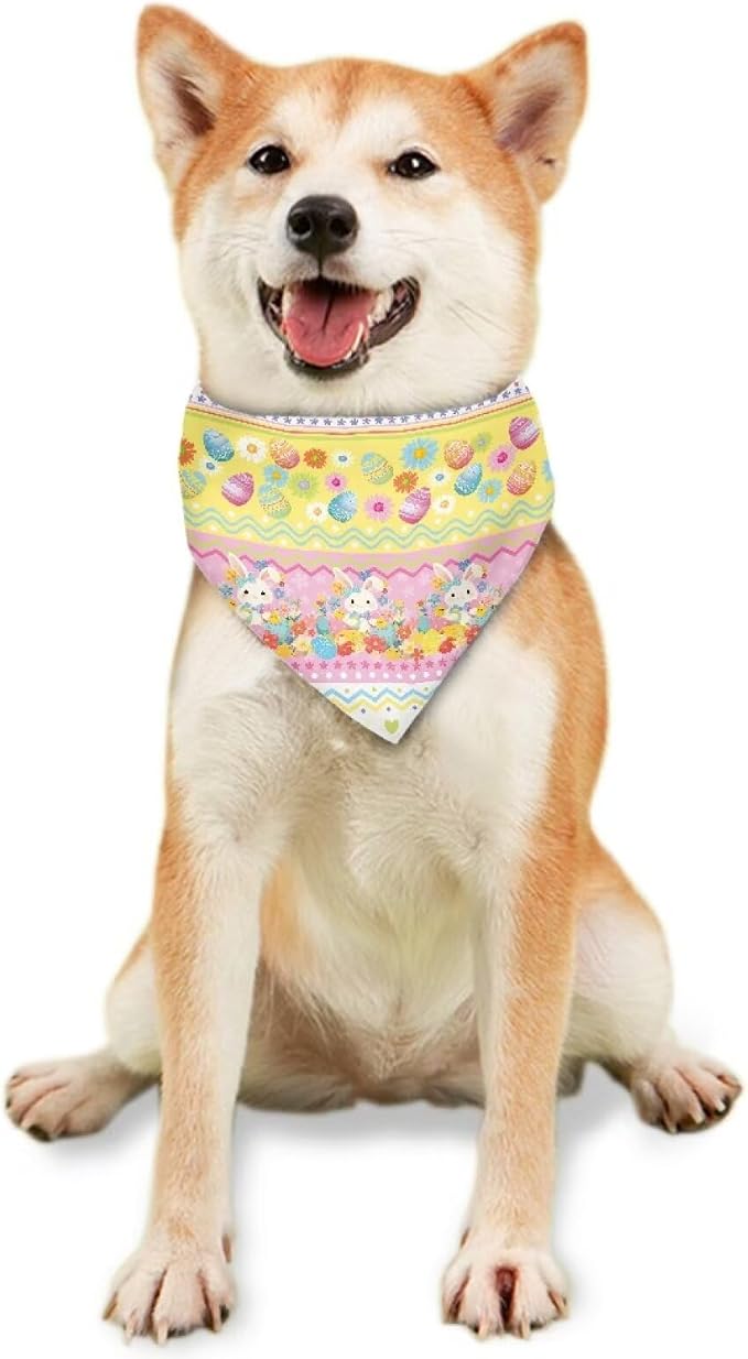 Forchrinse Easter Bunny Egg Dog Bandanas Triangle Bandana Soft Polyester Pet Scarf Dog Kerchief, One Size, Polyester, Easter Bunny Egg