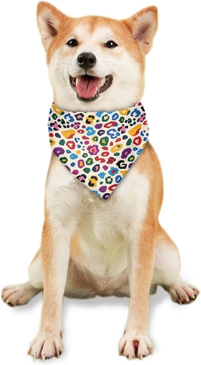 Forchrinse Colorful Leopard Print Pet Bandanas, One Size, Small, Polyester, Colorful Leopard Print