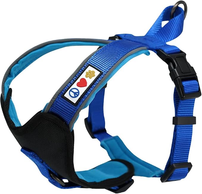 Pawtitas Reflective Padded Dog Harness for Large Dogs – Adjustable Step-in Vest | Fits Chest 27–33 in | No Pull Training Harness | L | Blue
