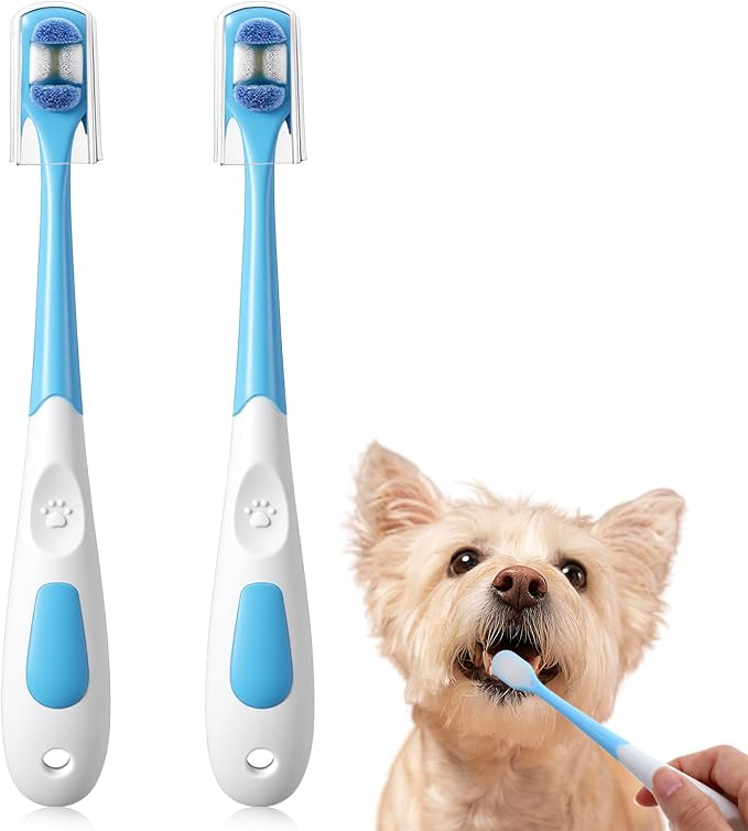 2 Pcs Dog Toothbrush, Ultra Soft Cat Toothbrush for Cats & Small Dogs, Mini Head for Puppy & Kitten, Gentle Dental Cleaning, Blue