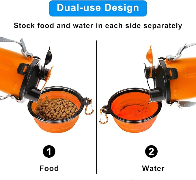 Dog Travel Water Bottle, 2-in-1 with Collapsible Bowl, Orange