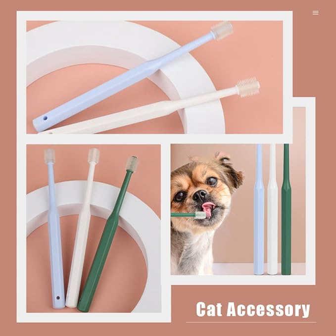 POPETPOP 2 Pack Dog Toothbrush for Small Dogs and Cats Manual Pet Oral Cleaner with Soft Silicone Bristles and Non-Slip Handle for Effective Teeth Cleaning and Massage