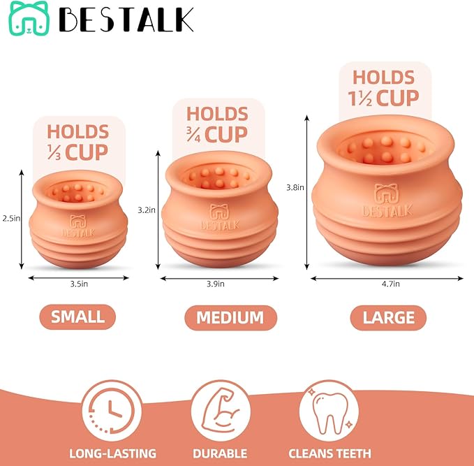 Dog Enrichment Treat Toy, Long-Lasting Wobbly Interactive Freeze Lick Toys for Dogs, Stuffable Puzzle Feeder Toy for Boredom, Silicone Treat Dispensing Chew Toy (Pastel Orange,L)