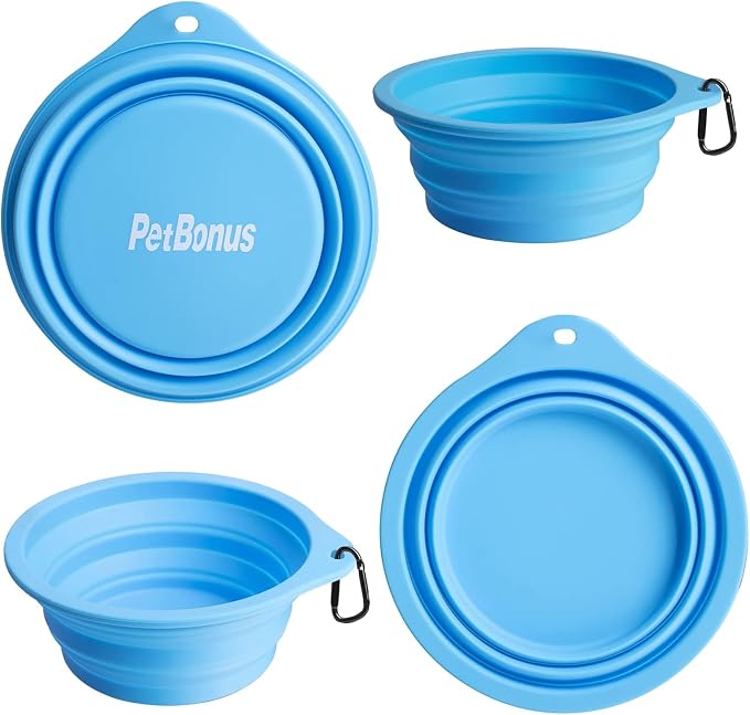 PetBonus Large Collapsible Dog Bowls, 2 Pack, 34oz, Light Blue & Green