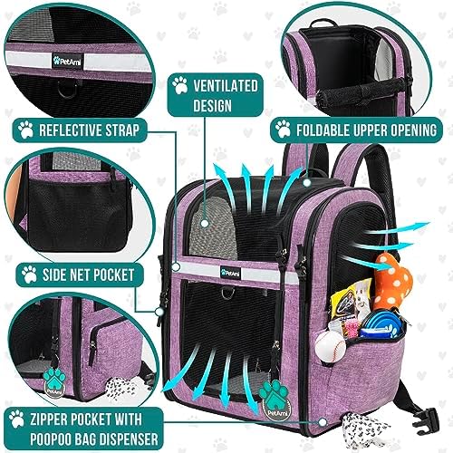 PetAmi Dog Backpack Carrier, 4-Way Entry Ventilated, 18 lbs, Purple