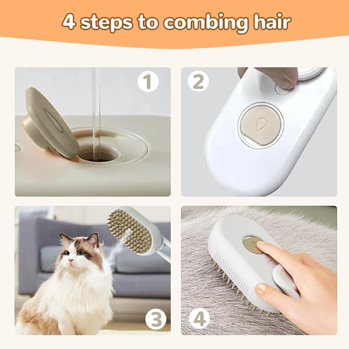 Cat Steam Brush, 2026 New 3 in 1 Cat Steamy Brush, Pet Steam Groomer Comb for Massaging and Cleaning Shedding Pets, Multifunctional Hair Removal Comb for Cats and Dogs (Orange 1pcs)