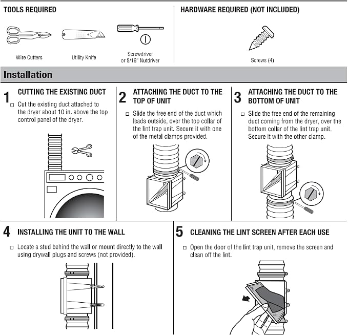 Dryer Duct Lint Trap, Extra Heat Dryer Saver,Accommodates 4" Transition Ducts,1-Pack