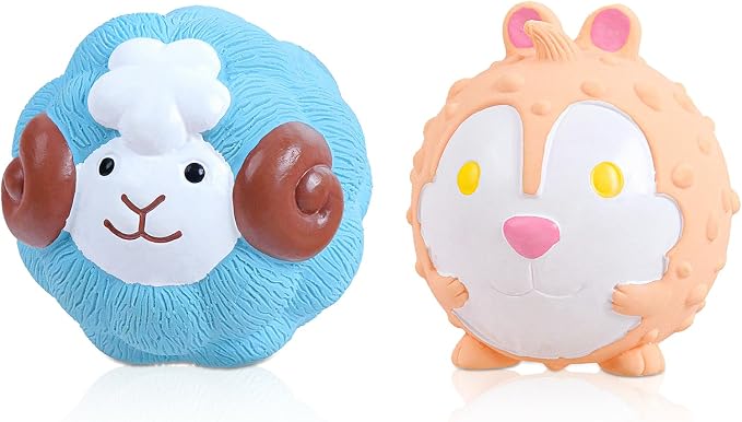 Dog Toys Squeaky, Interactive Latex Rubber Cute Animal Pet Toy Pack Squeak Balls for Puppy Small Medium Breed Dogs