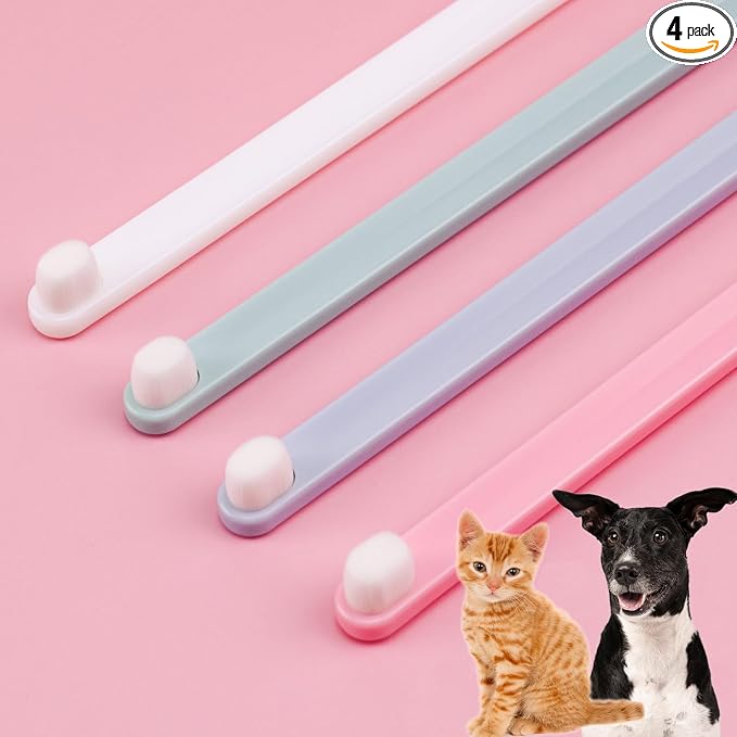 4 Pack Pet Toothbrush, Extra Soft Dog & Cat Toothbrushes Dental Cleaning Brushes for Puppy, Small Dog and Cat Teeth Dental Health Kit, White, Pink, Green, Gray