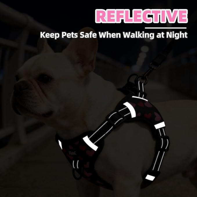 PUPTECK Dog Harness Small Sized Dog, Step in Adjustable Reflective Dog Vest Harness Escape Proof, No Pull Soft Padded Harness Easy Control, Heart, M
