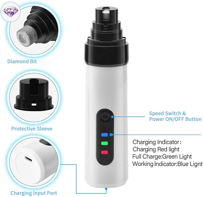 pawyzie Dog Nail Grinder, 3 Ports, 2 Speeds, White