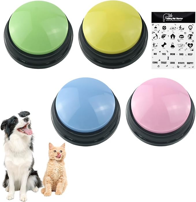 Dog Buttons for Communication, 4 Pcs, with Stickers