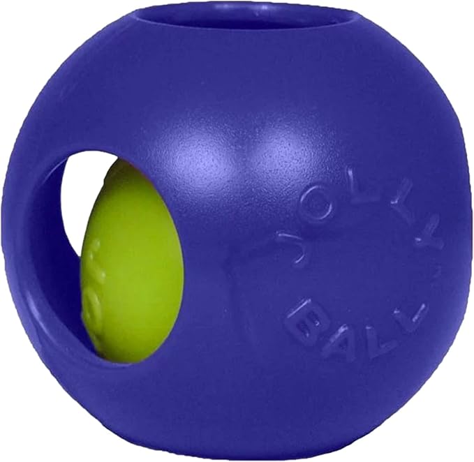 Jolly Pets Teaser Ball Interactive Dog Toy, 6 in Medium, Blue | Ball-within-a-ball puzzle toy that floats - add peanut butter to the inner ball for extra fun