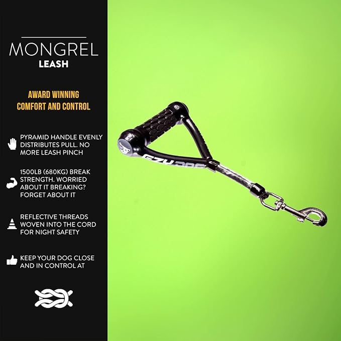 EzyDog Mongrel, 12" Short Dog Leash for Medium to Large Dogs - 12", Black | Strong Handle with Rubber Comfort Grip, Pyramid Handle Design, Keep Your Large Dog Close, Perfect for Control