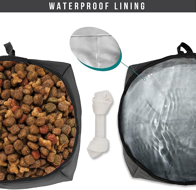 PetAmi Travel Dog Food Bag with 2 Collapsible Bowls, Black & Grey
