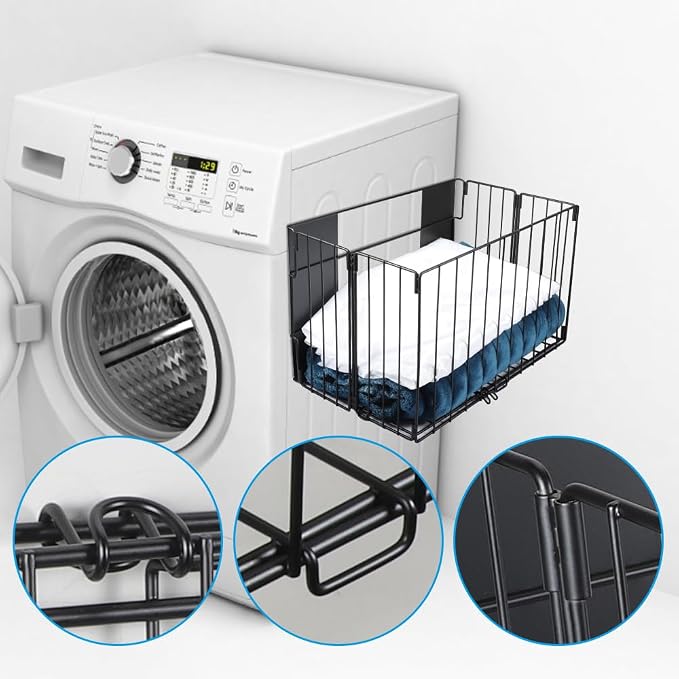Picowe Extra Large Dryer Ball Organizer Magnetic Storage Bin, Foldable Magnetic Dryer Ball Holder for Laundry Room Organization and Storage to Hold 4-6 Dryer Balls, Without Balls (Black,L)