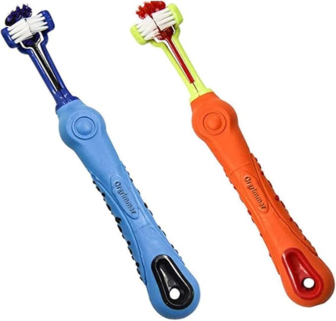 Orgrimmar 2 Pcs 3-Sided Pet Toothbrush Dog Cat Mouth Dental Teeth Care | Pet Brush for Bad Breath Tartar Cleaning